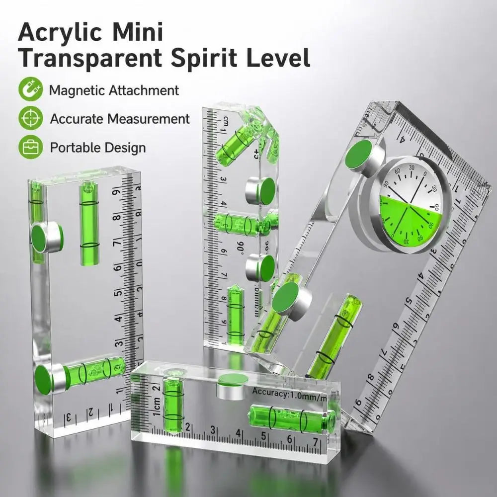 1PC Acrylic Mini Level Ruler Magnetic Horizontal Vertical Spirit Level High Precision Transparent Angle Measuring Tool