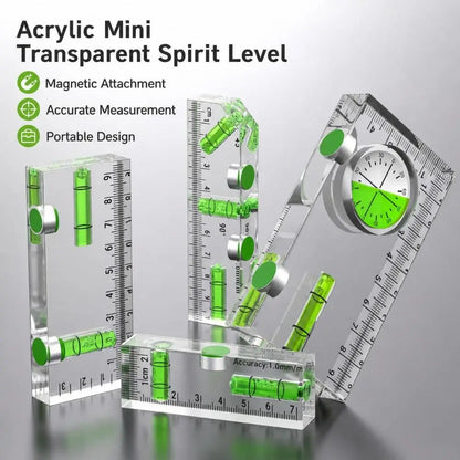 1PC Acrylic Mini Level Ruler Magnetic Horizontal Vertical Spirit Level High Precision Transparent Angle Measuring Tool