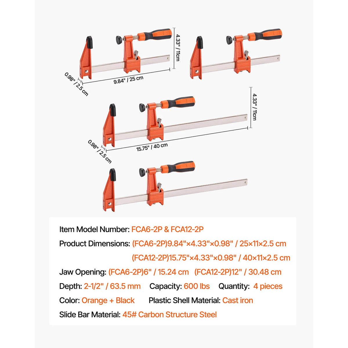 SucceBuy Bar Clamps 2Pcs 50" Parallel Clamp Set F Clamp w/ 1100lbs Load Limit  High-strength Plastic and Carbon Steel Wood clamp