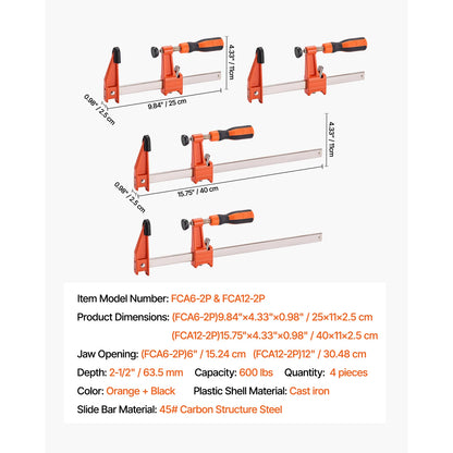 SucceBuy Bar Clamps 2Pcs 50" Parallel Clamp Set F Clamp w/ 1100lbs Load Limit  High-strength Plastic and Carbon Steel Wood clamp