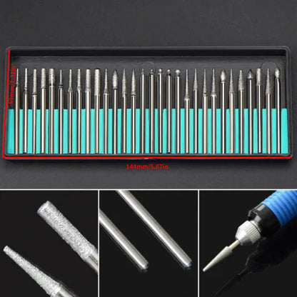 30pcs Diamond Drill Bits Set Stone Carving Rotary Tool Bits for Glass Ceramic Jewelry