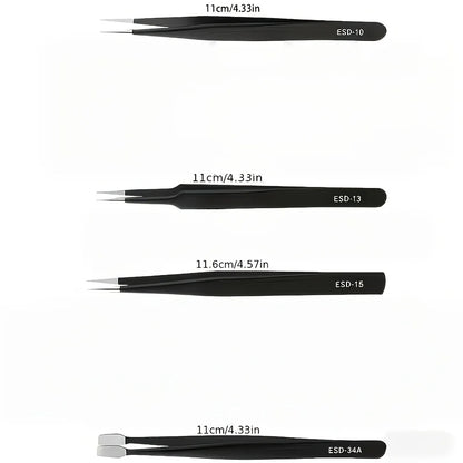 Anti-Static Stainless Steel Tweezers Set, Precision Industrial Tweezers for Electronics Repair, Model Making & Home Use