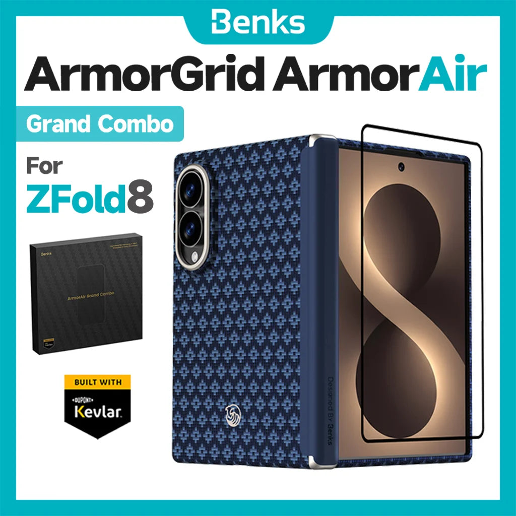 Benks ArmorGrid Air for Samsung Z Fold 8 Black Case Front Frame Built with Kevlar Hinge Protection Screen Protector Ultra Slim