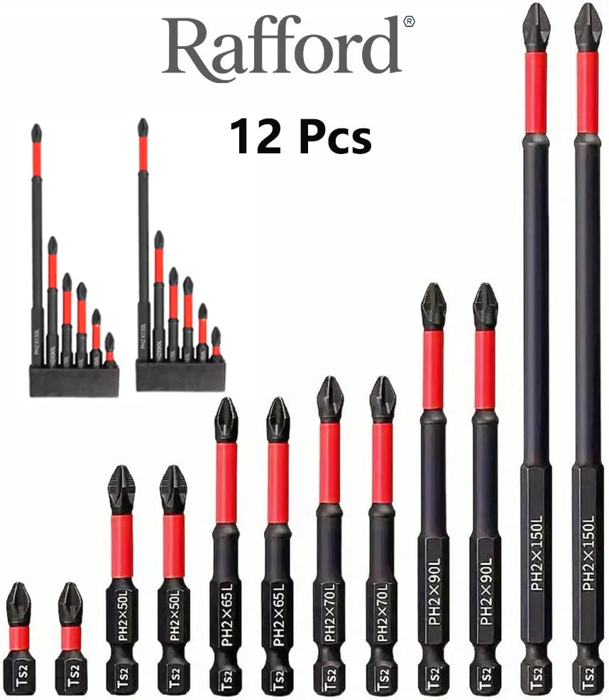 Rafford Anti Slip Bits Magnetic Screwdriver Bit Set S2 Alloy Steel Impact Resistance Bits-3/6/12Pcs Suitable for Electric Drills
