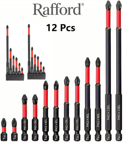 Rafford Anti Slip Bits Magnetic Screwdriver Bit Set S2 Alloy Steel Impact Resistance Bits-3/6/12Pcs Suitable for Electric Drills