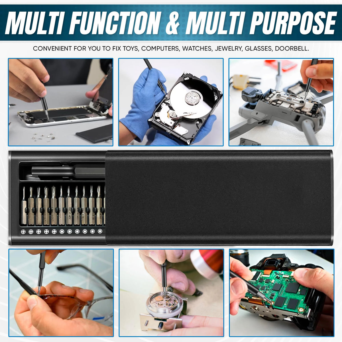 Galacok 26 in 1 Precision Screwdriver Set with 24 Magnetic Bits Built-in Magnetizer and Demagnetizer Portable Mini Repair Tool