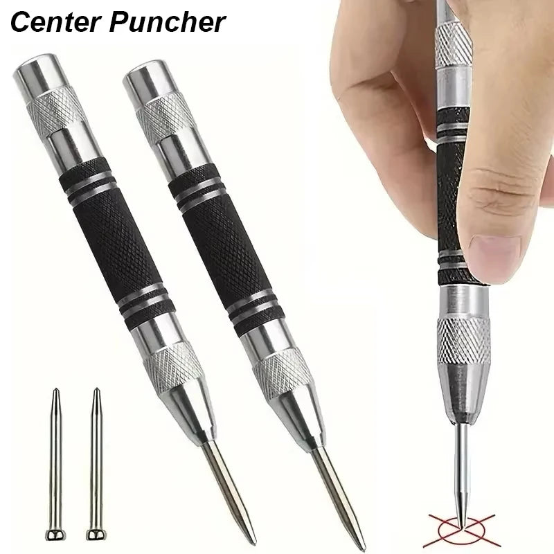 Auto Center Puncher Heavy Duty Drill Guide Tool for Wood Metal Steel Spring Loaded Hole Marker Automatic Hand Tool