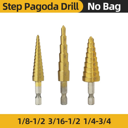 TOOLEYE HSS Titanium Step Drill Bit Stage Drills For Metal Wood High Speed Stepped Drill Set Power Tools 3-12 4-12 4-20 4-32mm