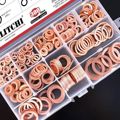 400/300/100PCS Copper Washer Gasket Nut and Bolt Set Sealing Solid Gasket Washer Flat Ring Seal Assortment Kit For Sump Plugs