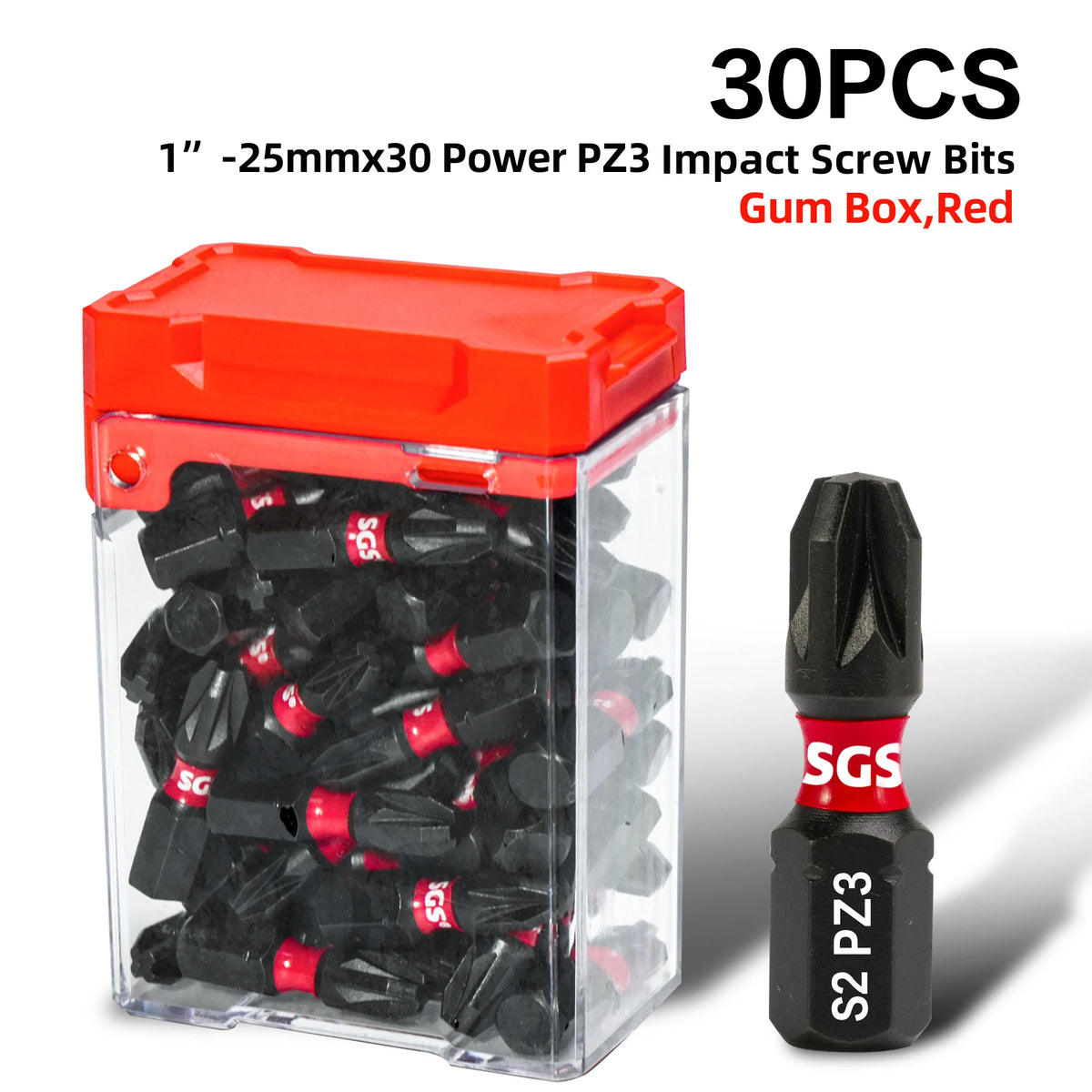 30PCS Pozidriv Screwdriver Bits PZ1 PZ2 PZ3 Options, 25mm S2 Steel Impact Driver Bits, 1/4" Hex for Woodworking & Construction
