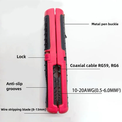 Multifunctional Cable Wire Stripper Cutter Pliers Hand Tool Hardware Tool Portable Anti-skid Handle Strip Pen Clip