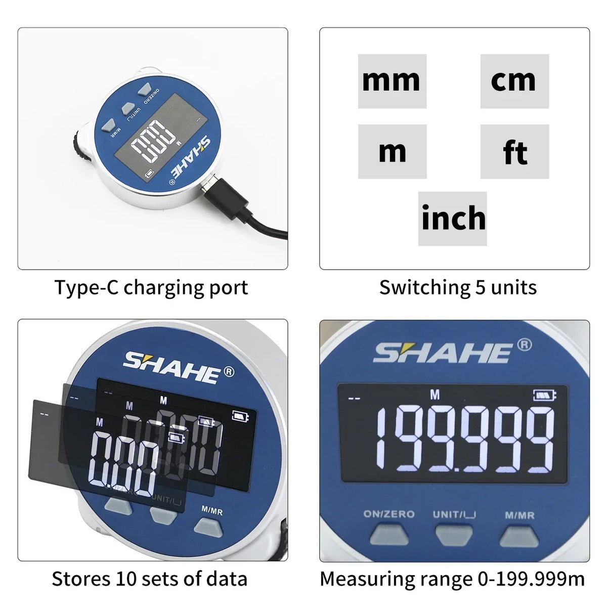SHAHE Electronic Tape Measure With LCD Display Digital Ruler Type-C Rechargeable Length Measuring Tool For Flat Curved