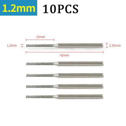 7/10PCS 0.8/1/1.2/1.5/1.8/2/2.5mm Diamond Coated Drill Bits with 2.35mm Shank Glass Jade Amber Jewelry Diamond Drill Bit