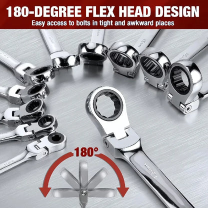 5pcs Flex Head Ratchet Wrench Set, Metric, Chrome Vanadium Steel Combination Spanner Key Wrench Kits Hardware Hand Tool