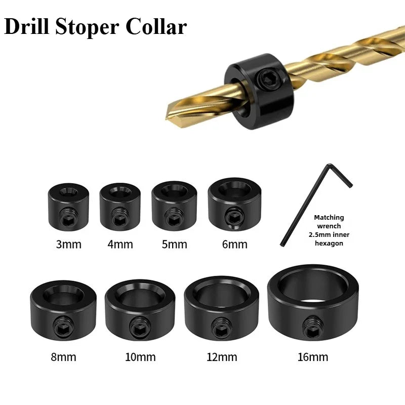 Drill Stoper Collar Set Stop Bit Ring Shaft Limit Metric Lock Steel Press Depth Ajustable Positioner Hole Guide Woodwork Tools