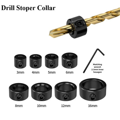Drill Stoper Collar Set Stop Bit Ring Shaft Limit Metric Lock Steel Press Depth Ajustable Positioner Hole Guide Woodwork Tools