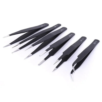 VETUS Anti Static Stainlesss Steel Tweezers Set6PC1.5mm Precision Curved Tips for Electronics Repair Watchmaking Craft Model DIY