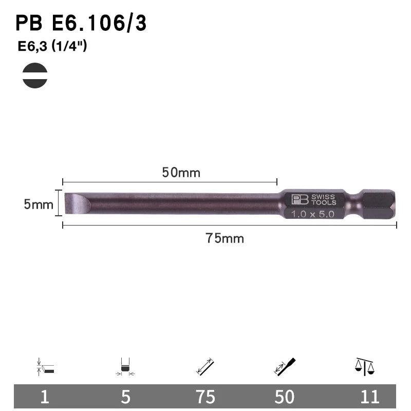 PB Swiss Tools 1/4 Inch Nano-Coated Precision Screwdriver Bit Set for Slotted Screws Cordless Electric Screwdriver Accessories