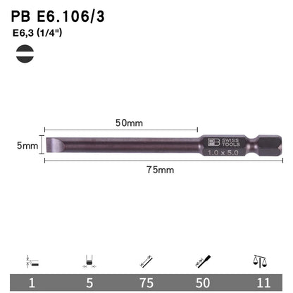 PB Swiss Tools 1/4 Inch Nano-Coated Precision Screwdriver Bit Set for Slotted Screws Cordless Electric Screwdriver Accessories