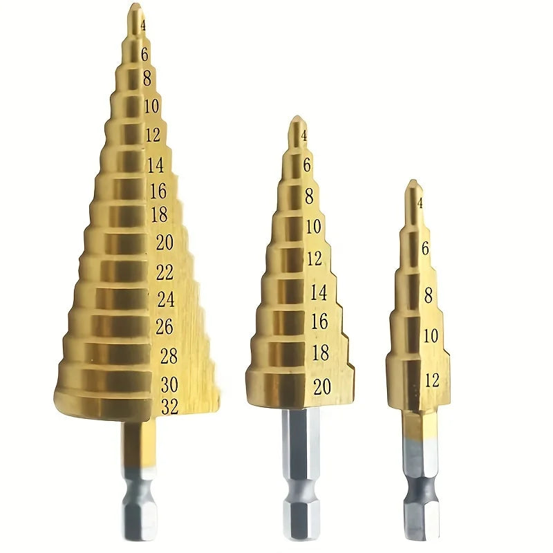 4-12/20/32mm HSS Titanium Coated Step Drill Bit Drilling Power Tool Metal High Speed Steel Wood Hole Cutter Step Cone Drill Bit