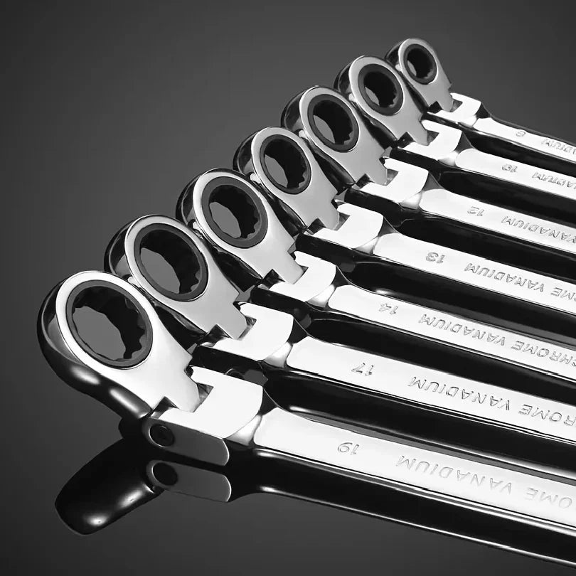 5pcs Flex Head Ratchet Wrench Set, Metric, Chrome Vanadium Steel Combination Spanner Key Wrench Kits Hardware Hand Tool