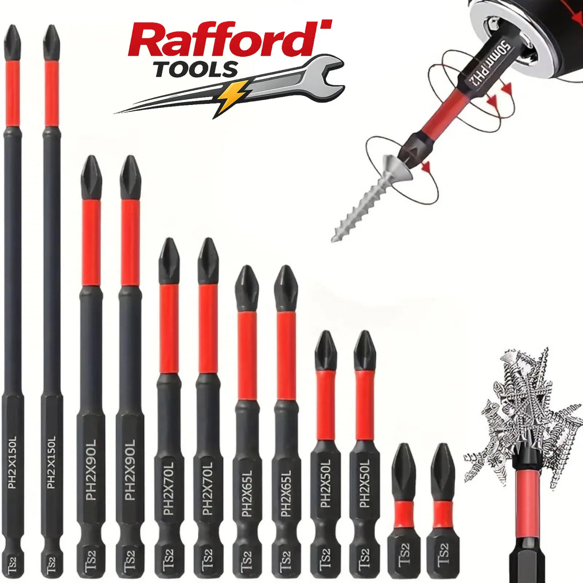 Rafford 12 Pcs S2 Steel Magnetic Screwdriver Bit Set, 1/4" Shank Non-Slip Phillips Impact Bits for Electric & Manual Drivers