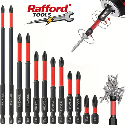 Rafford 12 Pcs S2 Steel Magnetic Screwdriver Bit Set, 1/4" Shank Non-Slip Phillips Impact Bits for Electric & Manual Drivers