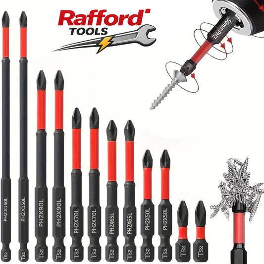 Rafford 12 Pcs S2 Steel Magnetic Screwdriver Bit Set, 1/4" Shank Non-Slip Phillips Impact Bits for Electric & Manual Drivers