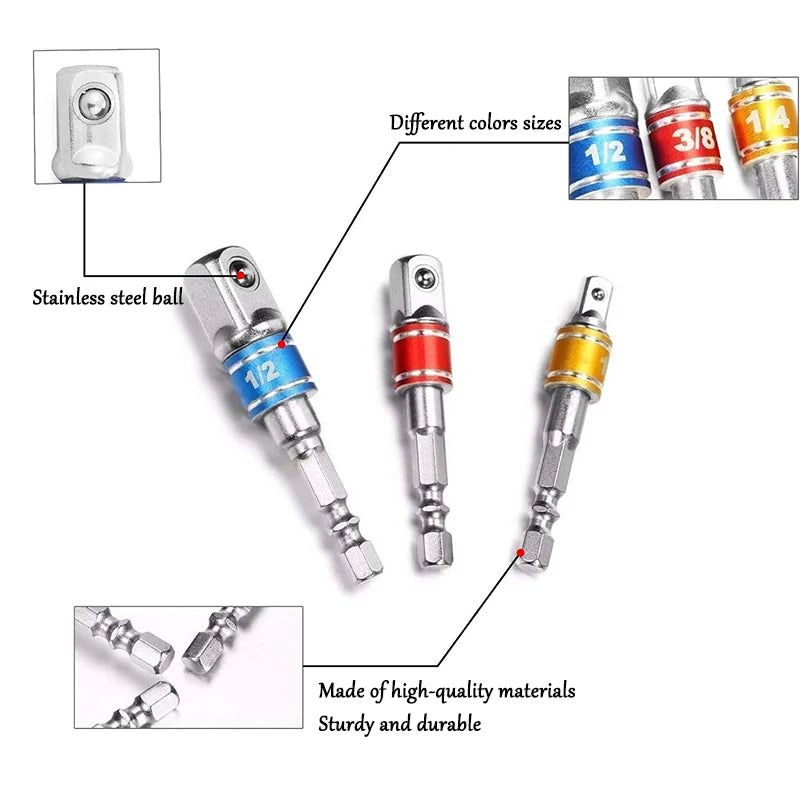 Internal Hexagonal Handle Universal Drill Bit Screwdriver Impact Socket Adapter Drill Bit Kit 1/4 "3/8" 1/2 "Hexagonal Handle