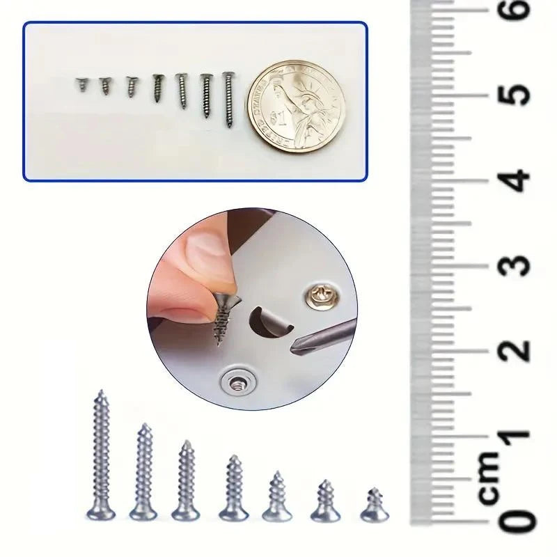 Set of 800 Self-Tapping Wood Screws, M2 Phillips Flat Head Screws for Sheet Metal, Assortment Kit of Self-Screws with Lock Nuts