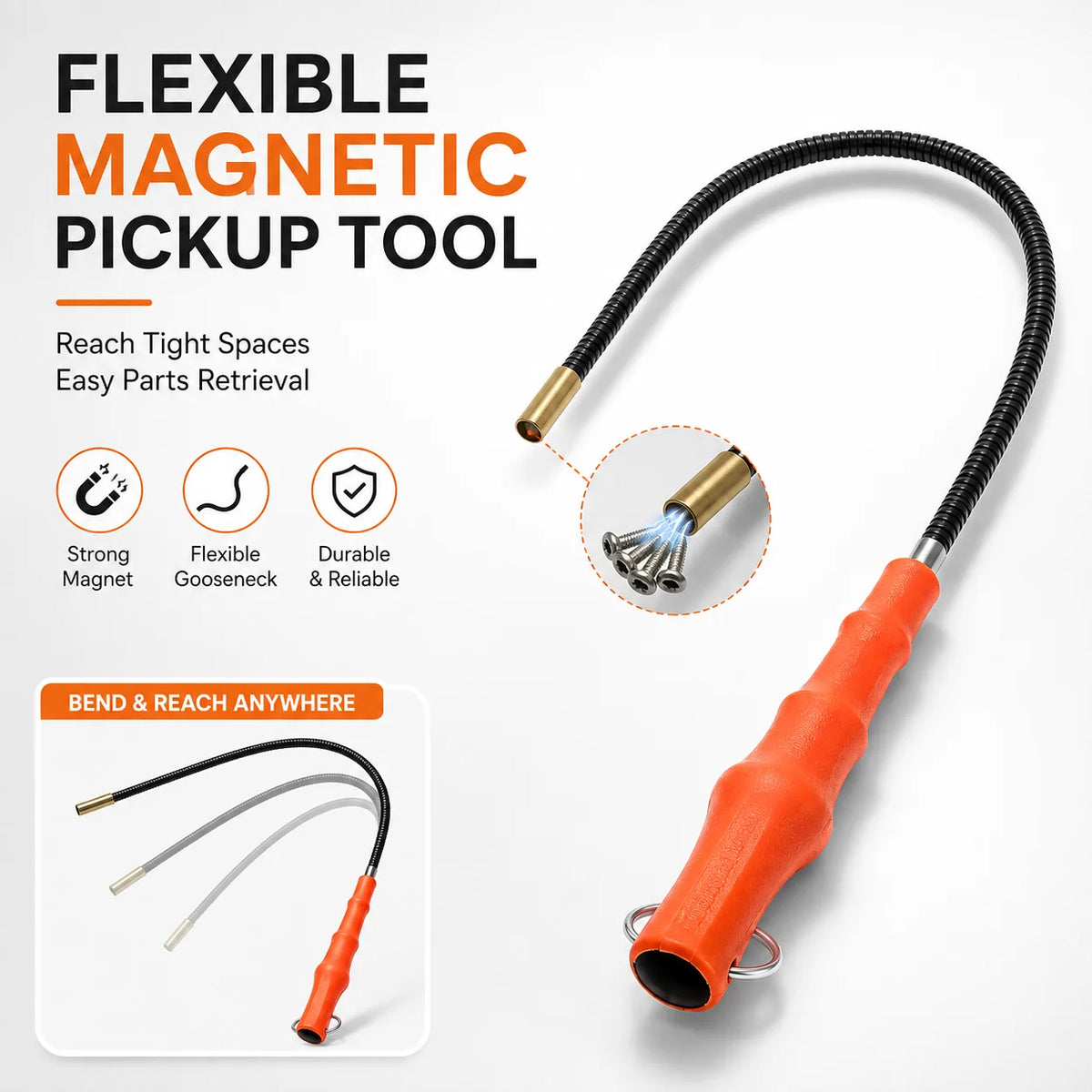Magnetic Pickup Tool, Flexible Spring Grip Grabber for Nut Bolt Pickup, Adjustable Rod Stick, Repair Hand Tool