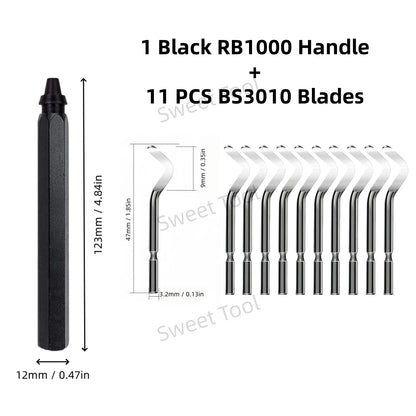 Deburring Tool Metal Handle with 1/10/11 Swivel Blades Burr Removal Reamer Tool for Plastic Metal Copper PVC Resin 3D Printing