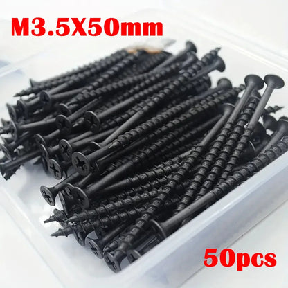 50pcs Black High-strength M3.5 Coarse Thread Screws with Countersunk Head Self-Tapping for Drywall Gypsum Board