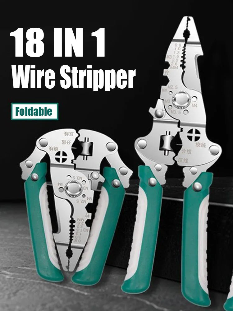 WEELEE Foldable wire stripper, pulley design multi-function electrician wire splitter wire winding crimping pliers hand tool
