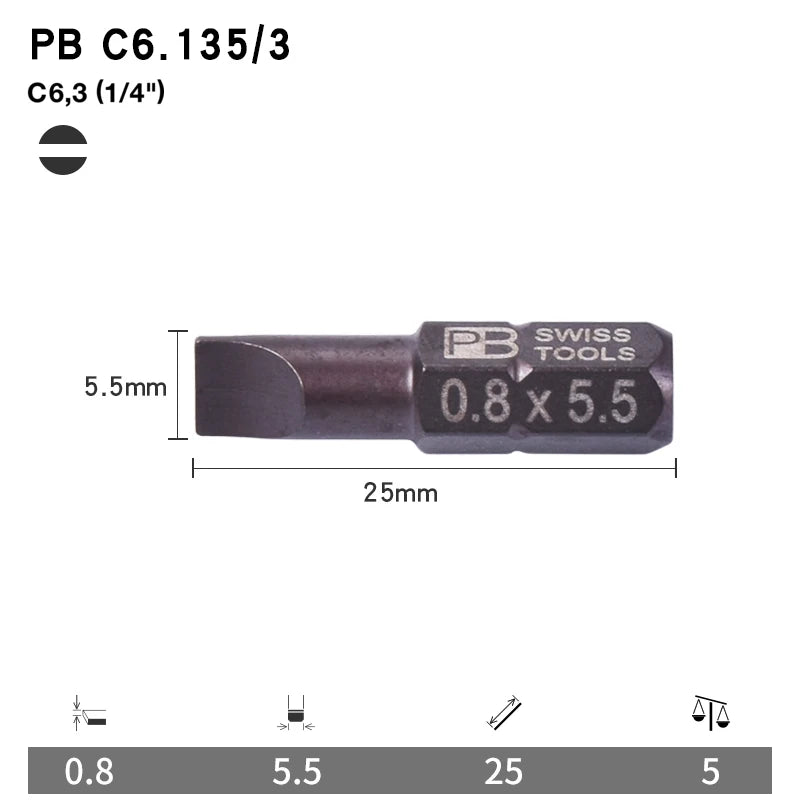 PB Swiss Tools 1/4 Inch Nano-Coated Precision Screwdriver Bit Set for Slotted Screws Cordless Electric Screwdriver Accessories
