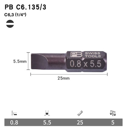 PB Swiss Tools 1/4 Inch Nano-Coated Precision Screwdriver Bit Set for Slotted Screws Cordless Electric Screwdriver Accessories