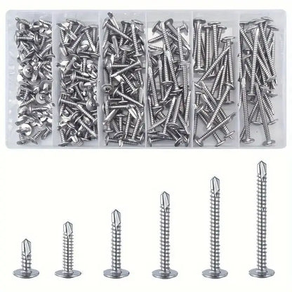 210pcs/410 Stainless Steel Cross Head Washer Self Drilling Screws, M4.2 Large Flat Head Self Tapping Self Drilling Screws, Self