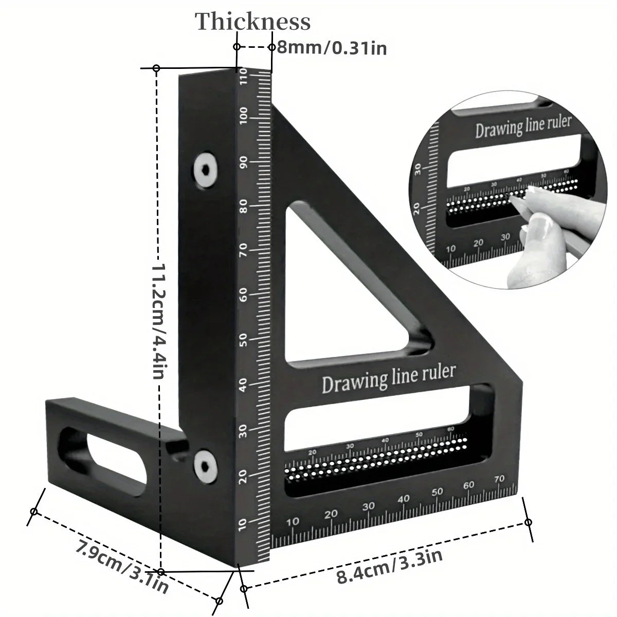 Carpenter Square - Multi-angle Set Square Precision T-square Aluminum Scribing Ruler for Woodworking, Construction and Engineers