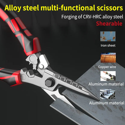 Multi-Functional Electrician Scissors, Crimping Wire Cutting Tool with Wrench Function for Metal Sheet and Cable Cutting