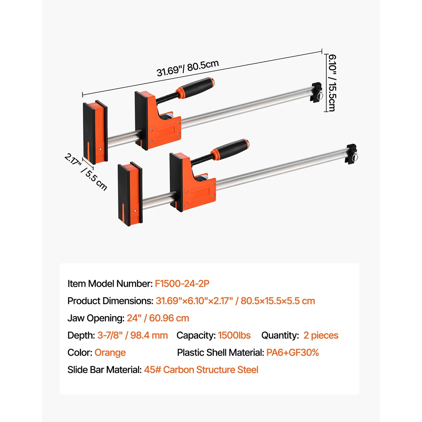 SucceBuy Bar Clamps 2Pcs 50" Parallel Clamp Set F Clamp w/ 1100lbs Load Limit  High-strength Plastic and Carbon Steel Wood clamp