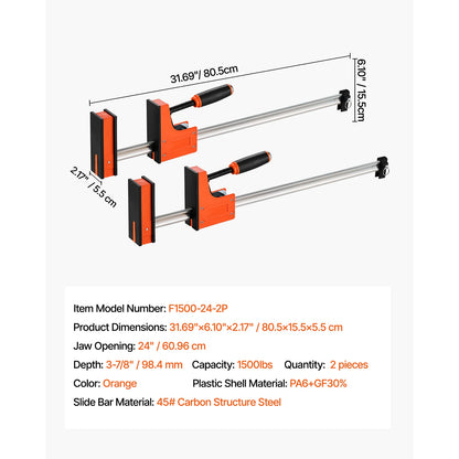 SucceBuy Bar Clamps 2Pcs 50" Parallel Clamp Set F Clamp w/ 1100lbs Load Limit  High-strength Plastic and Carbon Steel Wood clamp