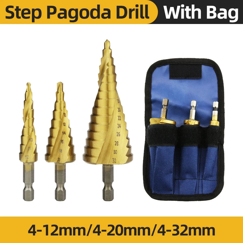 4-12/4-20/4-32mm Spiral Grooved Step Drill Bits HSS Titanium Coated Drill Hex Shank Cutting Tool for Wood, Stainless Steel,Metal