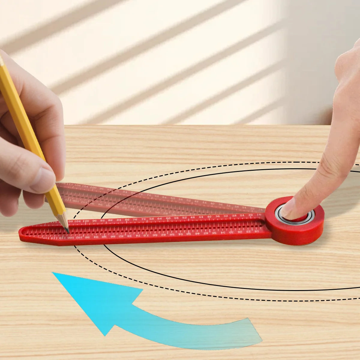 Portable Plastic Circular Drafting Compass Ruler, Precision Measuring Scribing Tool for Woodworking DIY Layout Marking Projects