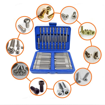 50Pcs 75mm Extra Long Reach Security Screwdriver Bit Set Magnetic Torx Star Hex Slotted Y‑U‑Type Bits with Hard Storage Case