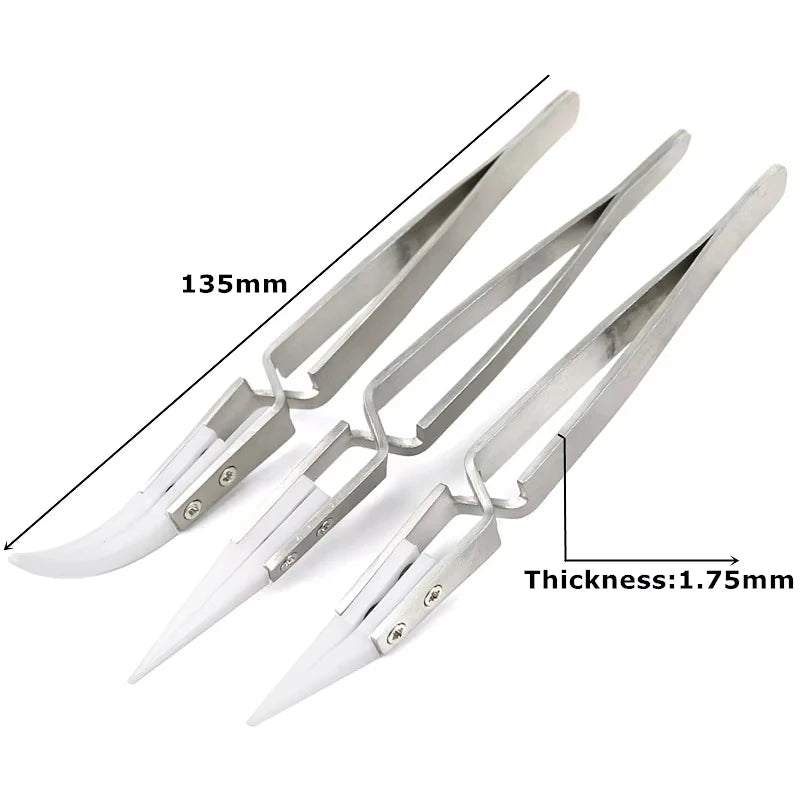 1/3 Pcs Precision Ceramic Straight Tip Soldering Tweezers Anti-Static Reverse Acid Resistant Electronic Repairing Tool