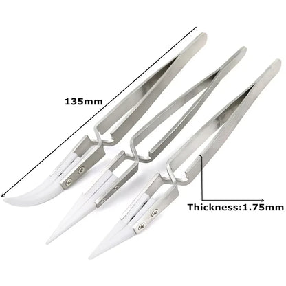 1/3 Pcs Precision Ceramic Straight Tip Soldering Tweezers Anti-Static Reverse Acid Resistant Electronic Repairing Tool