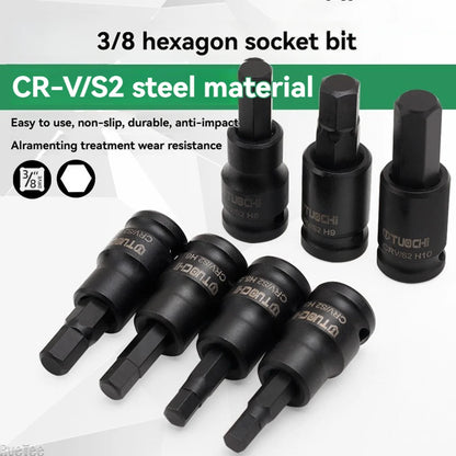 3/8 Inch Hexagonal Socket Set Metal Vanadium Alloy Steel Torx Tool Socket Head for Manual Wrench