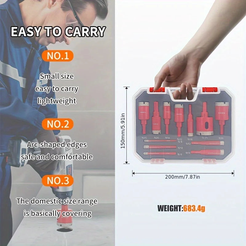 12Pcs Diamond Coated Drill Bits Set 6-35mm Hole Saw Kit for Glass Marble Granite Stone Tile Ceramic - Hand Tool