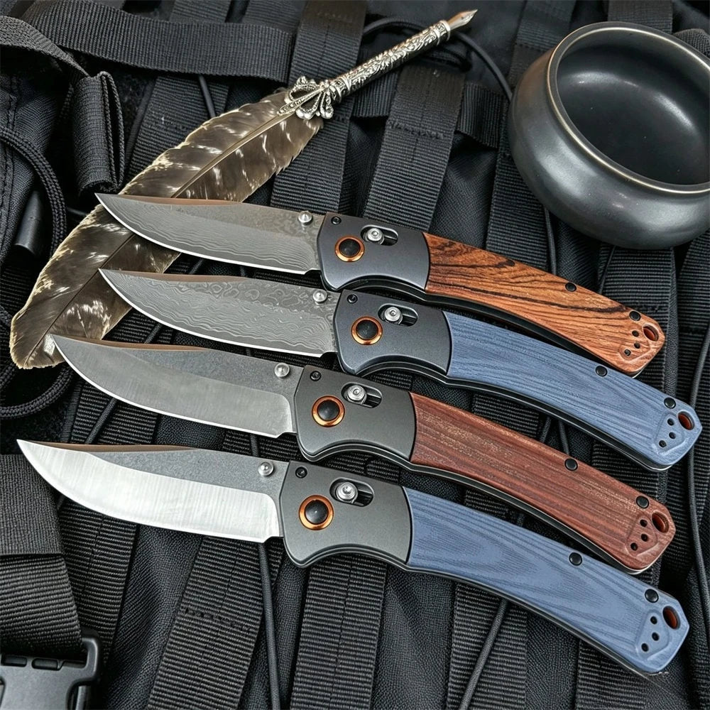 Damascus Blade 15080 BM Axis Folding Pocket Knife G10 Wooden Handle Compact Outdoor Camping Lightweight Easy To Use Hand Gitfs