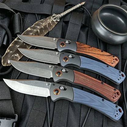 Damascus Blade 15080 BM Axis Folding Pocket Knife G10 Wooden Handle Compact Outdoor Camping Lightweight Easy To Use Hand Gitfs